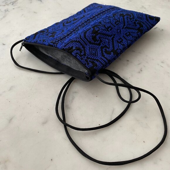 Blue Black Cottagecore Boho Fabric Crossbody Pouch Zipper - Picture 10 of 10